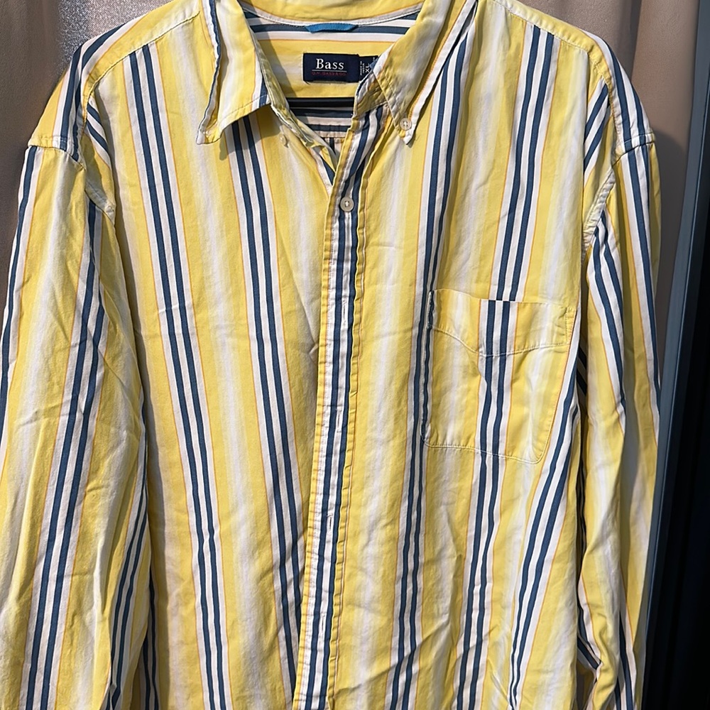 G.H Bass Co. (Yellow-Navy Striped Long Sleeve Button Down Men's Shirt Size XL)